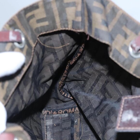 FENDI Zucca Canvas Hand Bag Brown Black Silver Auth EC490 - Picture 12 of 16